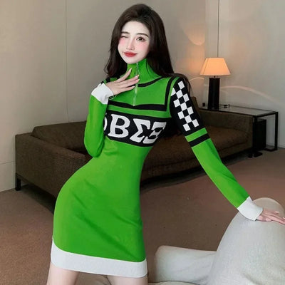 Sexy Crochet Bodycon Dress – Knitted Y2K Long Sleeve Look