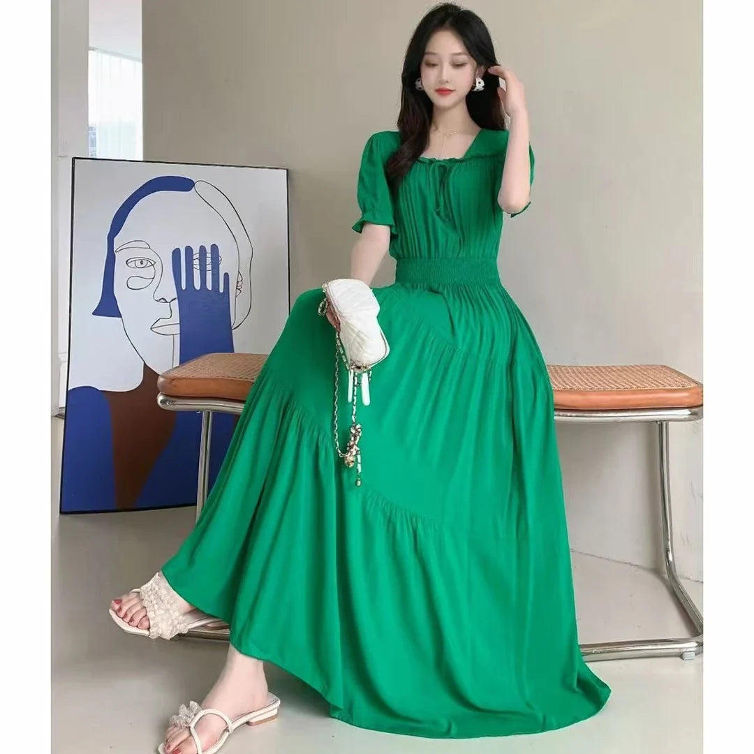 Boho Cotton Maxi Dress – Korean Vintage Holiday Look
