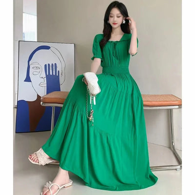 Boho Cotton Maxi Dress – Korean Vintage Holiday Look