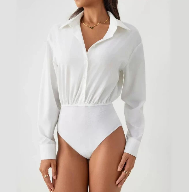 White Lapel Long Sleeve Bodysuit