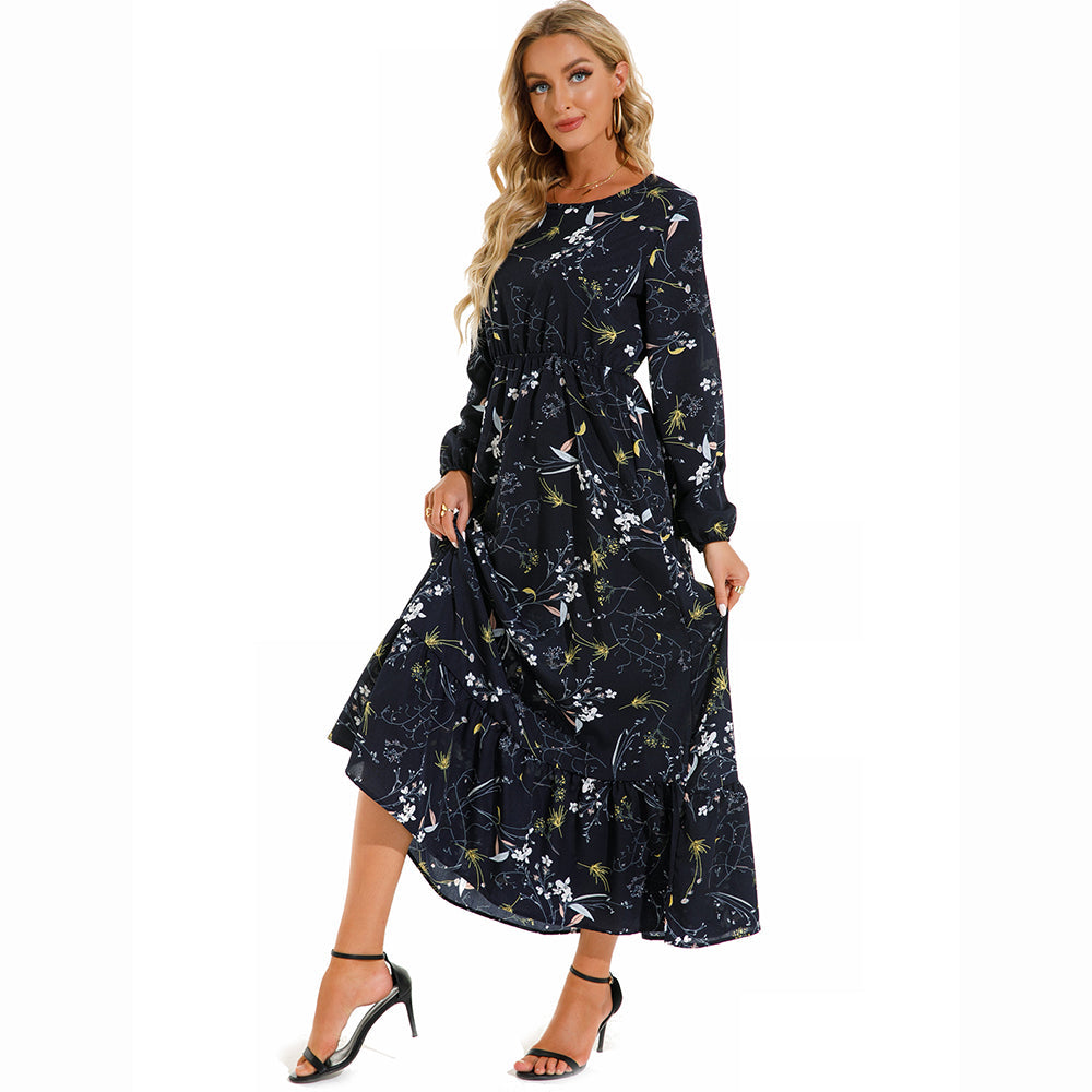 Bohemian Floral Maxi Dress – High Waist Chiffon Look