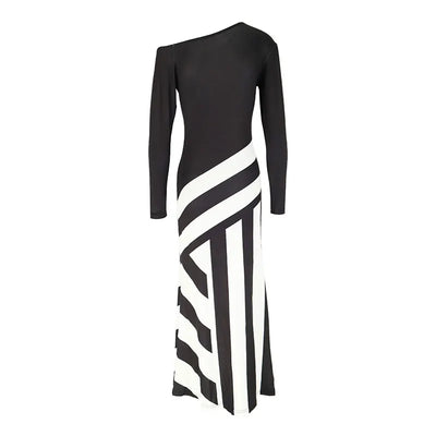 Black & White Patchwork Knitted Maxi Dress – Slim Streetwear