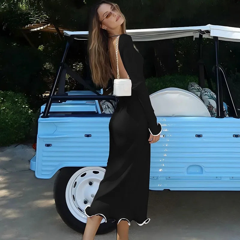 Slim Fit Backless Maxi Dress – Casual Knitted Party Look for Women