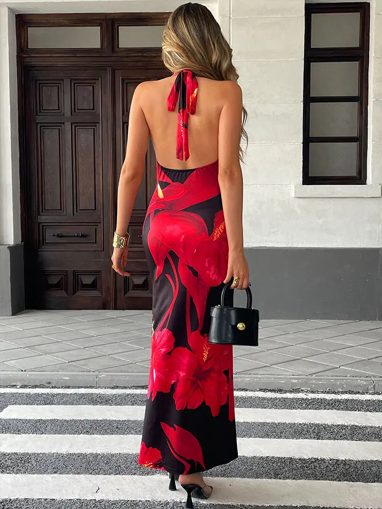 Sexy Backless Knitted Maxi Dress – Lace-Up V-Neck Streetwear Style