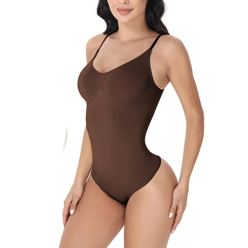 V Neck Spaghetti Strap Shapewear Bodysuit