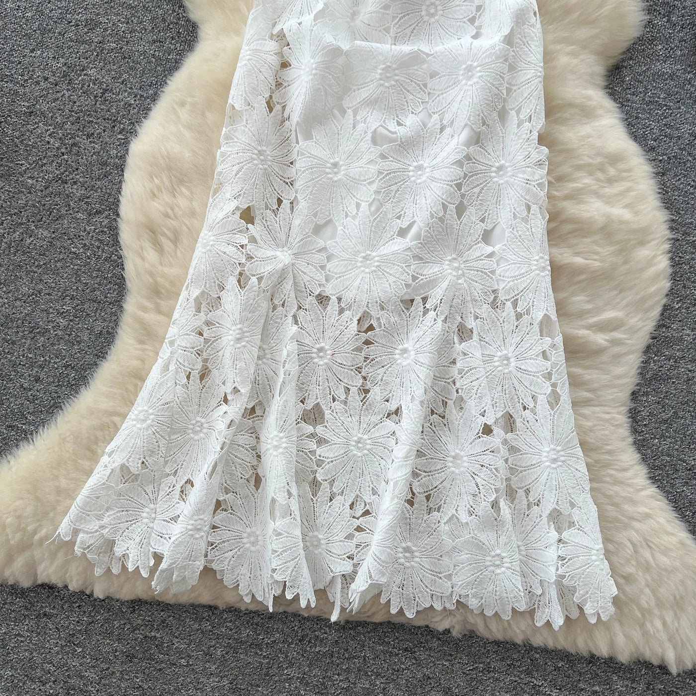 Slim Fit Lace Maxi Dress – French Hollow Out Style