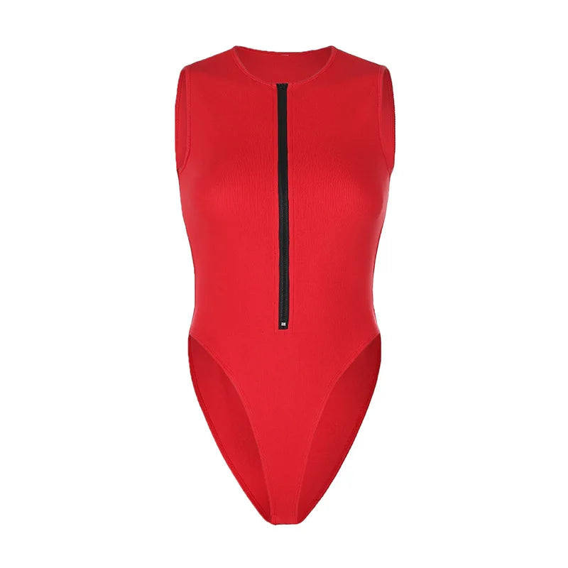Zipper Front Bodysuit – Sexy Sleeveless One-Piece