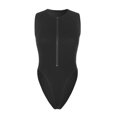 Zipper Front Bodysuit – Sexy Sleeveless One-Piece