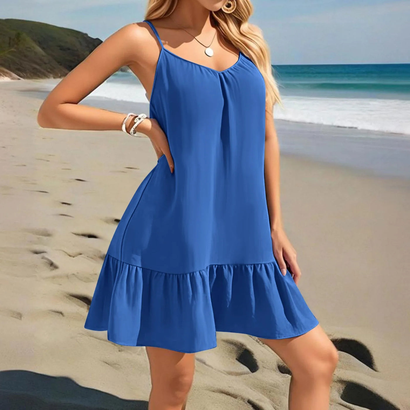 Spaghetti Strap Ruffle Dress – Sleeveless Beach Look