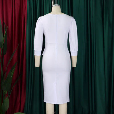 Elegant Sheath Midi Dress – O-Neck Bodycon Office Style