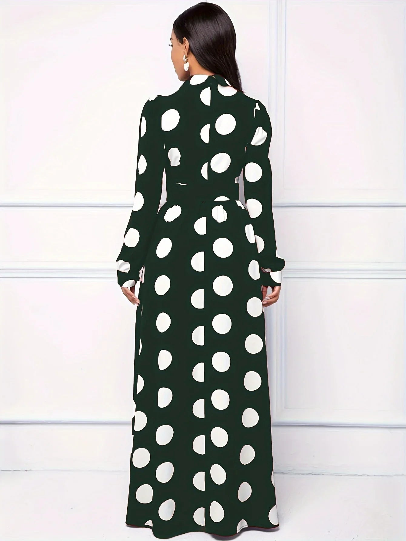 Polka Dot Maxi Dress – Elegant Bow Tie Casual Style