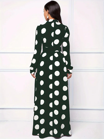 Polka Dot Maxi Dress – Elegant Bow Tie Casual Style