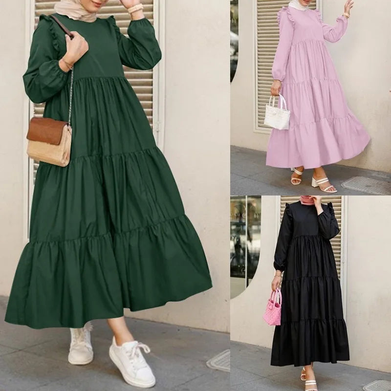 2025 Modest Maxi Dress – Vintage O-Neck Islamic Kaftan Abaya Style