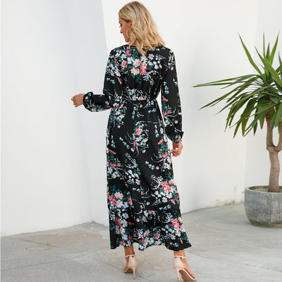 Bohemian Floral Maxi Dress – High Waist Chiffon Look