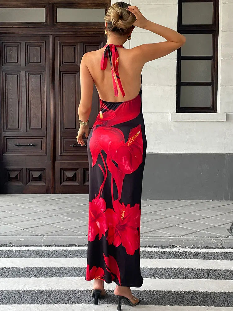 Sexy Backless Knitted Maxi Dress – Lace-Up V-Neck Streetwear Style