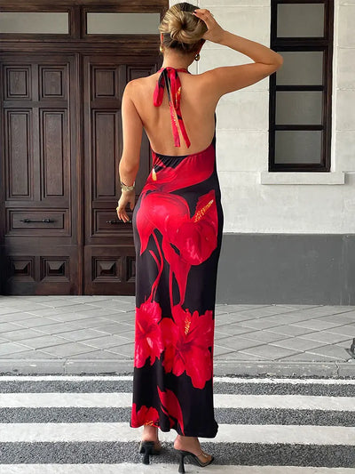 Sexy Backless Knitted Maxi Dress – Lace-Up V-Neck Streetwear Style