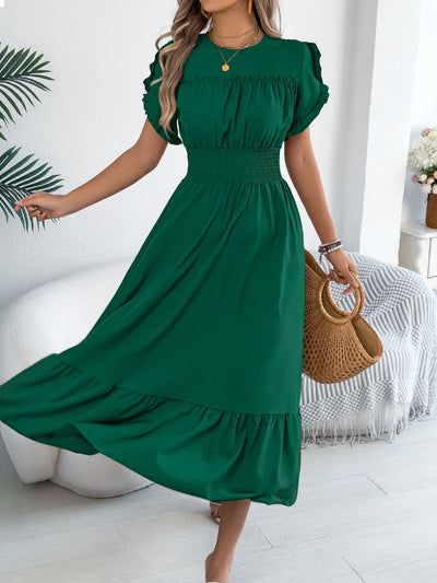 Ruffle Maxi Dress – Cinched Waist Elegant Spring Look