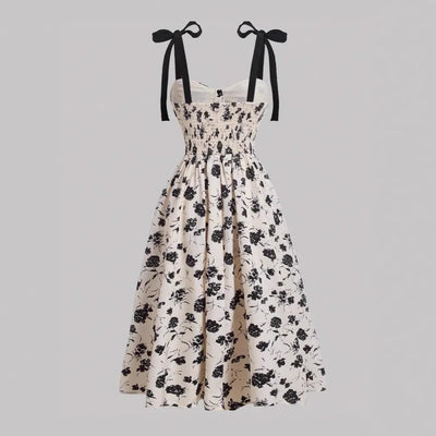 Floral Lace-Up Maxi Dress – Vintage Shoulder Strap Style for Summer