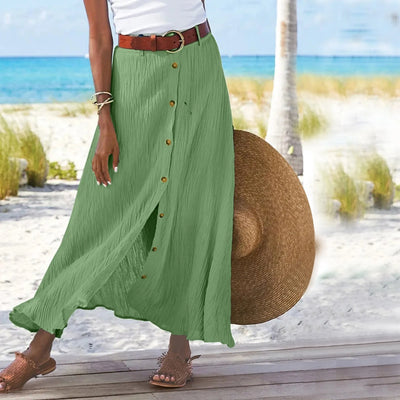 Boho High Waist Button Midi Skirt – Daily & Beach Wear