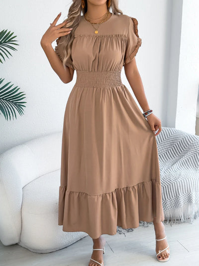 Ruffle Maxi Dress – Cinched Waist Elegant Spring Look