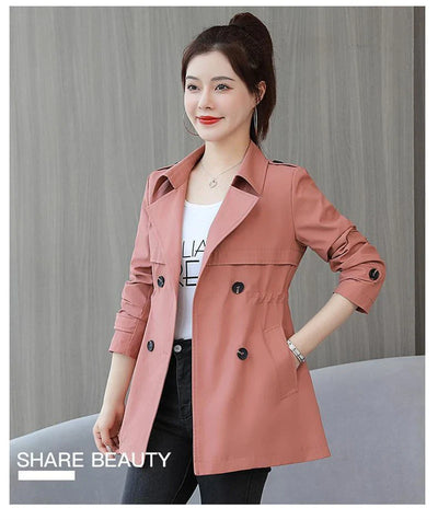 Slim Pink Trench – Women’s Korean Style Coat