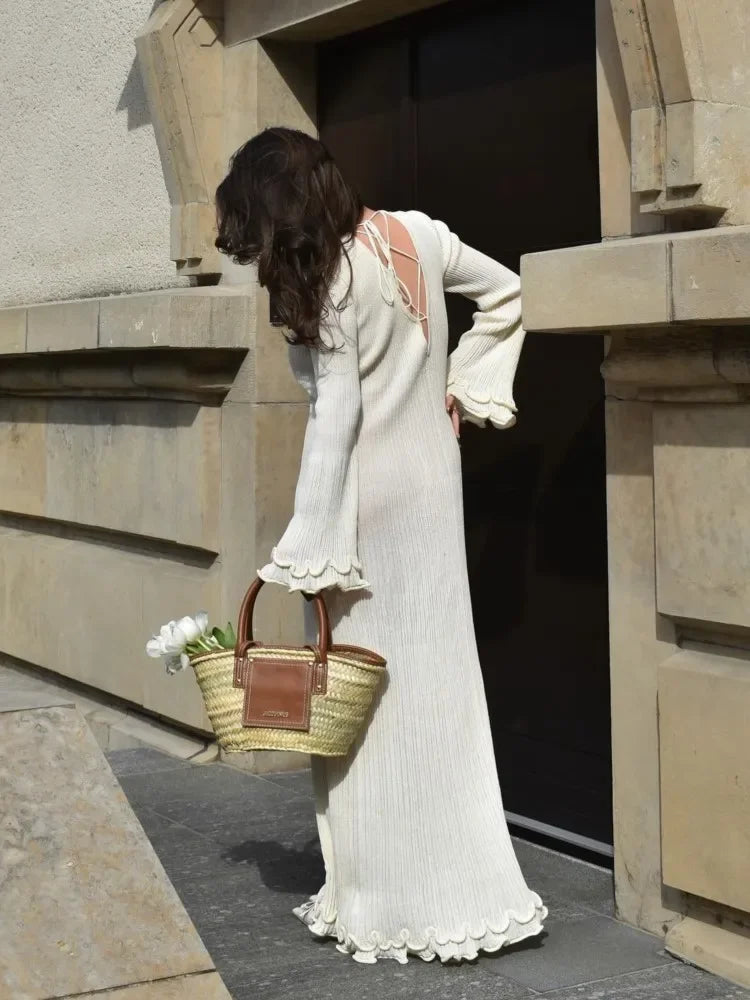 Elegant Ruffle White Long Dress