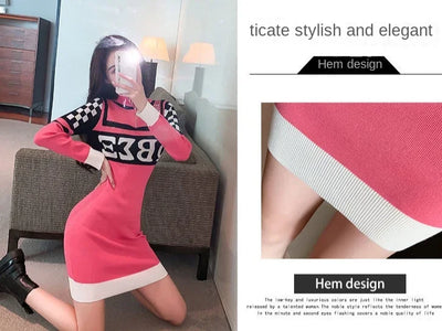 Sexy Crochet Bodycon Dress – Knitted Y2K Long Sleeve Look