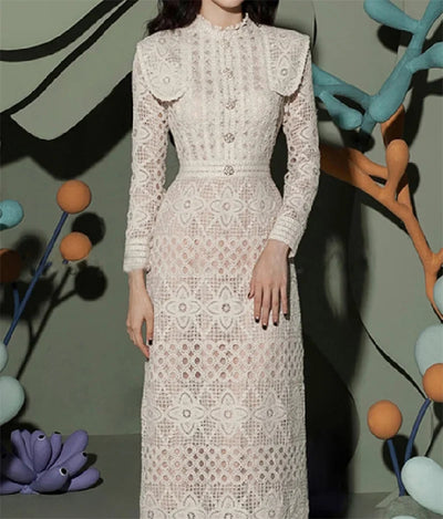 Luxury Lace Midi Dress – Embroidered A-Line Party Style for Spring/Autumn 2025