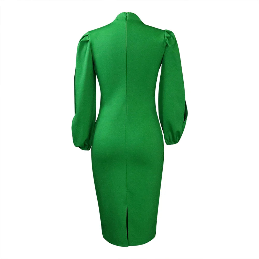 Formal Sheath Midi Dress – African O-Neck Business Style
