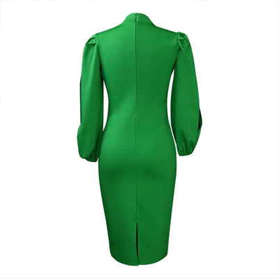 Formal Sheath Midi Dress – African O-Neck Business Style