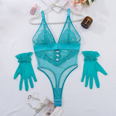 Polka Dot Lace Mesh Bodysuit