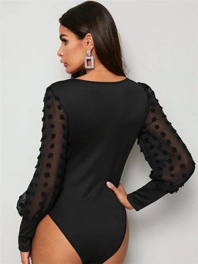Square Neck Bandage Bodysuit – Slim Fit Long Sleeve