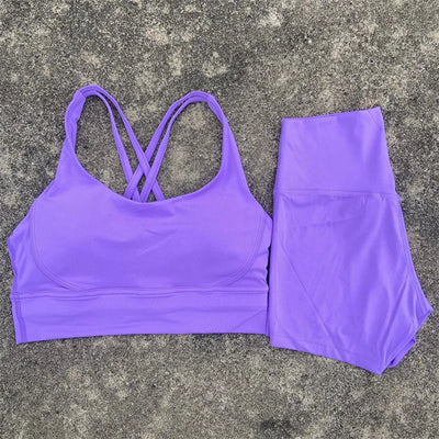 2-Piece Workout Set – Cross Back Bra & High Waist Shorts