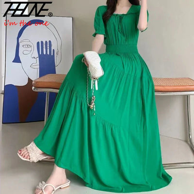Boho Cotton Maxi Dress – Korean Vintage Holiday Look