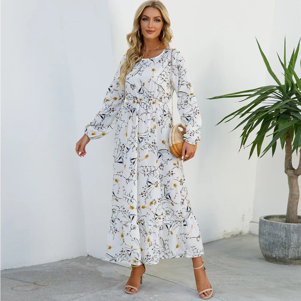 Bohemian Floral Maxi Dress – High Waist Chiffon Look