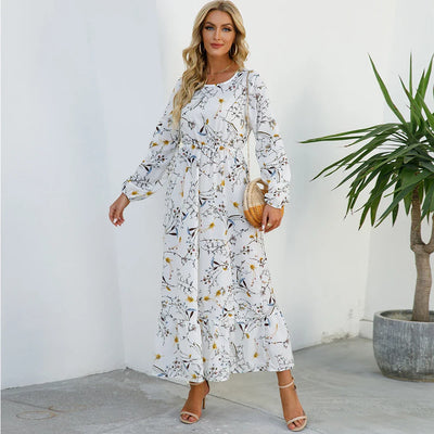 Bohemian Floral Maxi Dress – High Waist Chiffon Look