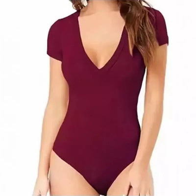 V-Neck Bodysuit – Sexy Short Sleeve Slim Fit