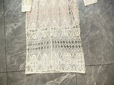 Luxury Lace Midi Dress – Embroidered A-Line Party Style for Spring/Autumn 2025