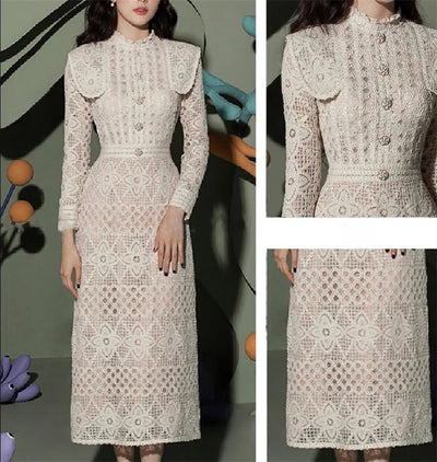 Luxury Lace Midi Dress – Embroidered A-Line Party Style for Spring/Autumn 2025