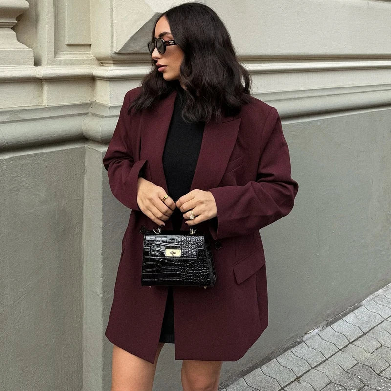 Burgundy Long Blazer – Women’s Formal Jacket