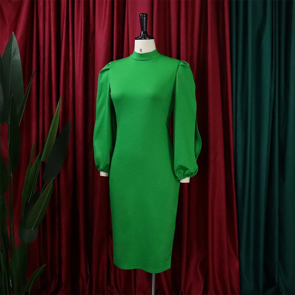 Formal Sheath Midi Dress – African O-Neck Business Style