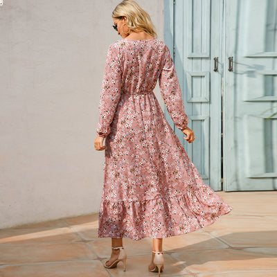 Bohemian Floral Maxi Dress – High Waist Chiffon Look