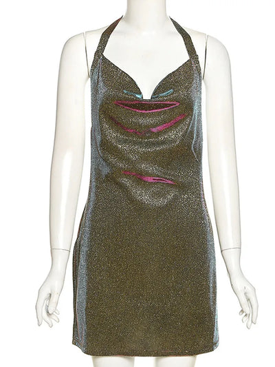Backless Halter Midi Dress – Silk Bodycon Split Party Style