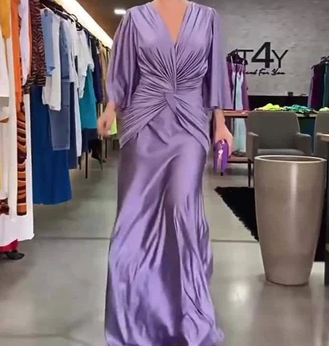 Elegant V-Neck Maxi Dress – Autumn A-Line Party Style