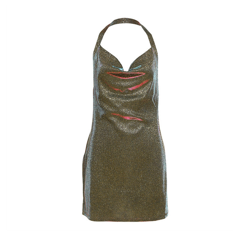 Backless Halter Midi Dress – Silk Bodycon Split Party Style