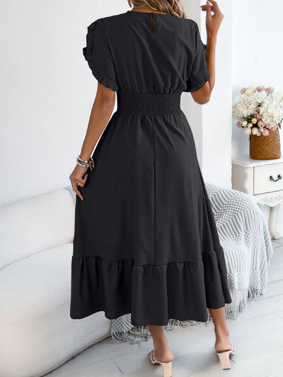 Ruffle Maxi Dress – Cinched Waist Elegant Spring Look
