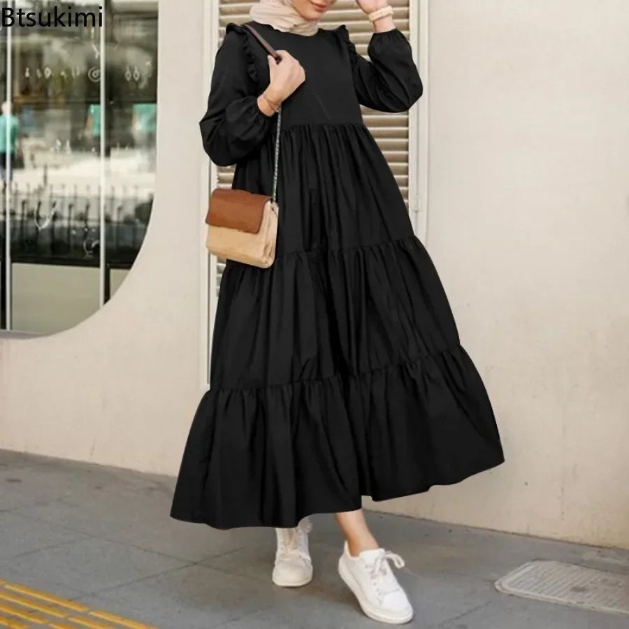 2025 Modest Maxi Dress – Vintage O-Neck Islamic Kaftan Abaya Style