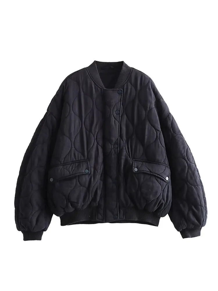 Quilted Grey Cotton Casual Jacket