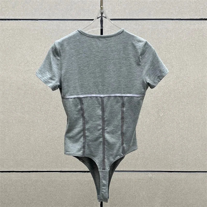 Cotton Knit Bodysuit – Slim Fit Round Neck Tee