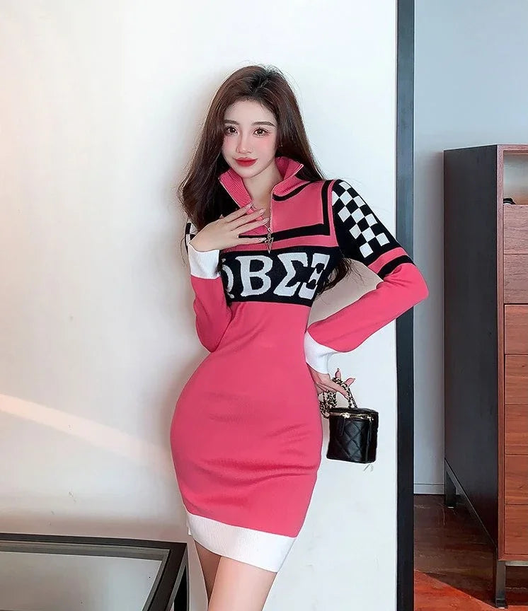 Sexy Crochet Bodycon Dress – Knitted Y2K Long Sleeve Look